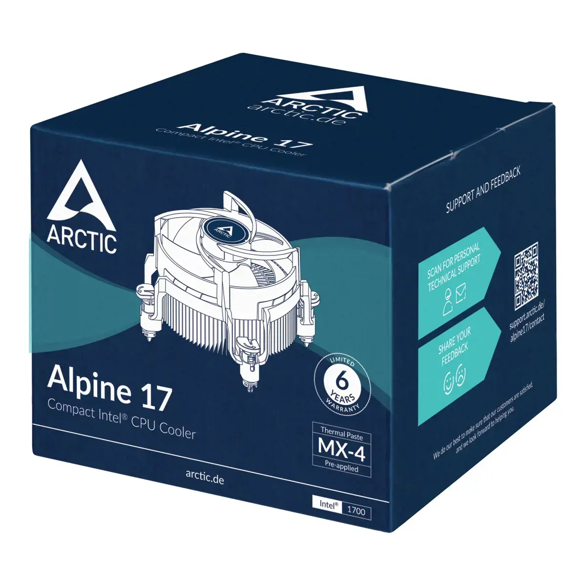 ARCTIC Alpine 17 - Compact Intel CPU Cooler, Air cooler, 9.2 cm, 100 RPM, 2000 RPM, 0.3 sone, Black, Silver