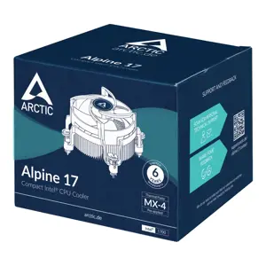 ARCTIC Alpine 17 - Compact Intel CPU Cooler, Air cooler, 9.2 cm, 100 RPM, 2000 RPM, 0.3 sone, Black, Silver