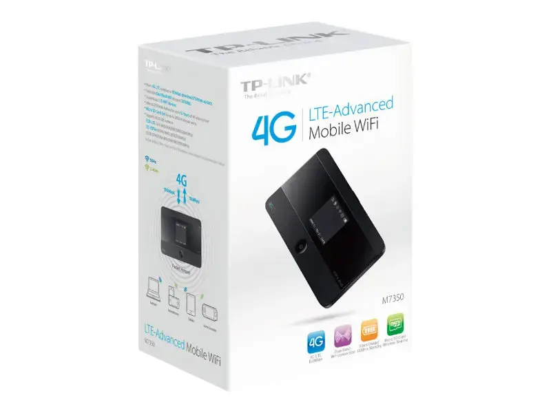 TP-Link 4G LTE mobilusis "Wi-Fi", Mobiliojo belaidžio tinklo įranga, Juoda, nešiojamasis, 802.11b, 802.11g, "Wi-Fi 4" (802.11n), 150 Mbit/s, 2G, 3G, 4G, Edge, GPRS, GSM, HSPA, HSPA+, LTE, UMTS