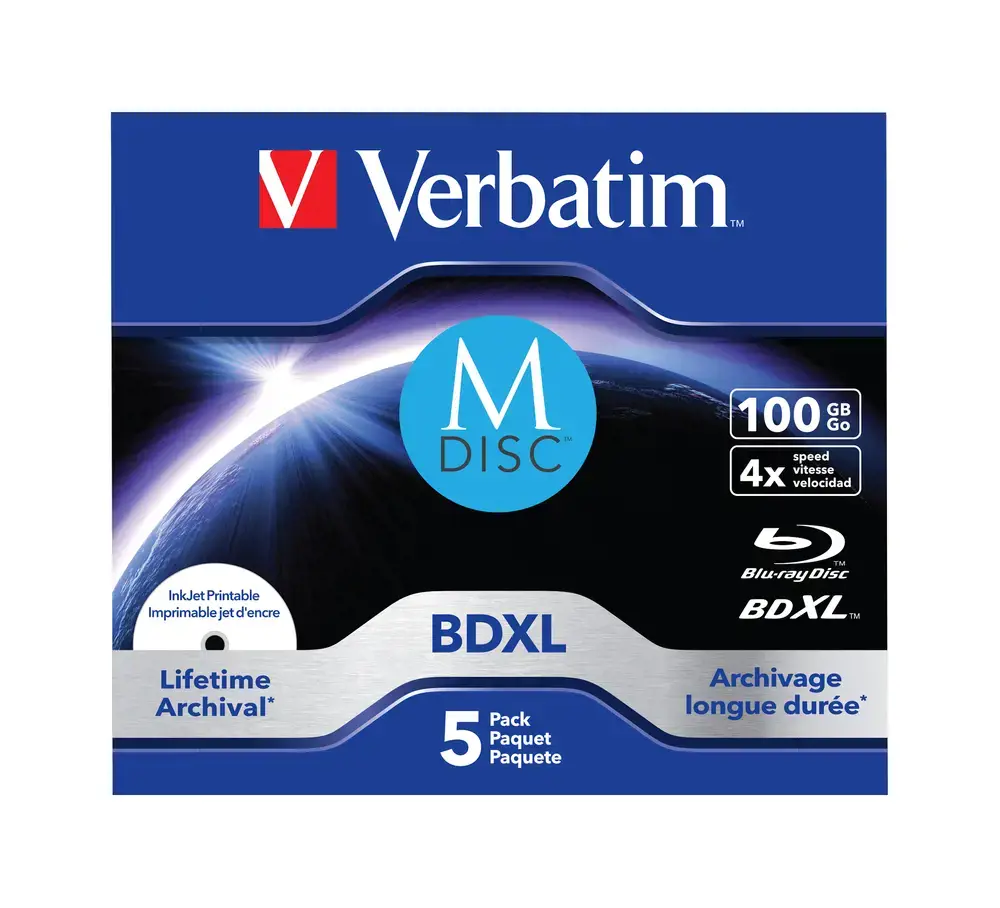 VERBATIM 43834 BluRay M-DISC BD-R Verbatim juvelyrinis dėklas 5 100GB 4x spausdinamas rašaliniu spausdintuvu