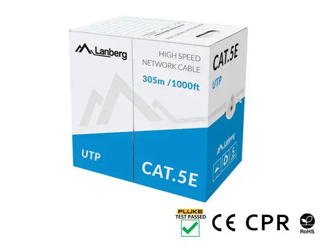LANBERG LCU5-11CU-0305-S UTP tvirtas kabelis CU kat. 5e 305 m pilkos spalvos