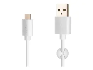 Fiksuotas duomenų perdavimo ir įkrovimo kabelis su USB/USB-C jungtimis, 2 m, baltos spalvos