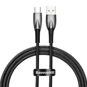 USB ir USB-C "Baseus Glimmer" kabelis, 100 W, 1 m (juodas)