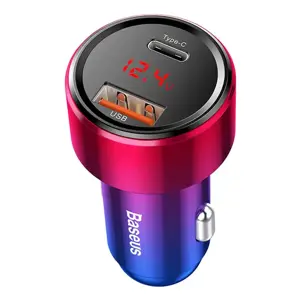 Baseus CCMLC20C-09 automobilinis įkroviklis su skaitmeniniu ekranu USB | Quick Charge 3.0 | Type C | PD | QC4+| 45W | 5A raudona