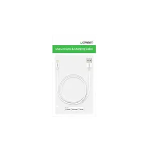 Ugreen kabelis USB 2.0 A lightning 2 m, 5V/2.4A iPhone 7 / 7plus / 6S / 6 / 6 Plus, iPhone 5s/5c/5, iPad Mini/Mini 2, iPad, 1 m, Lightning, USB A, vyriškas, vyriškas, baltas