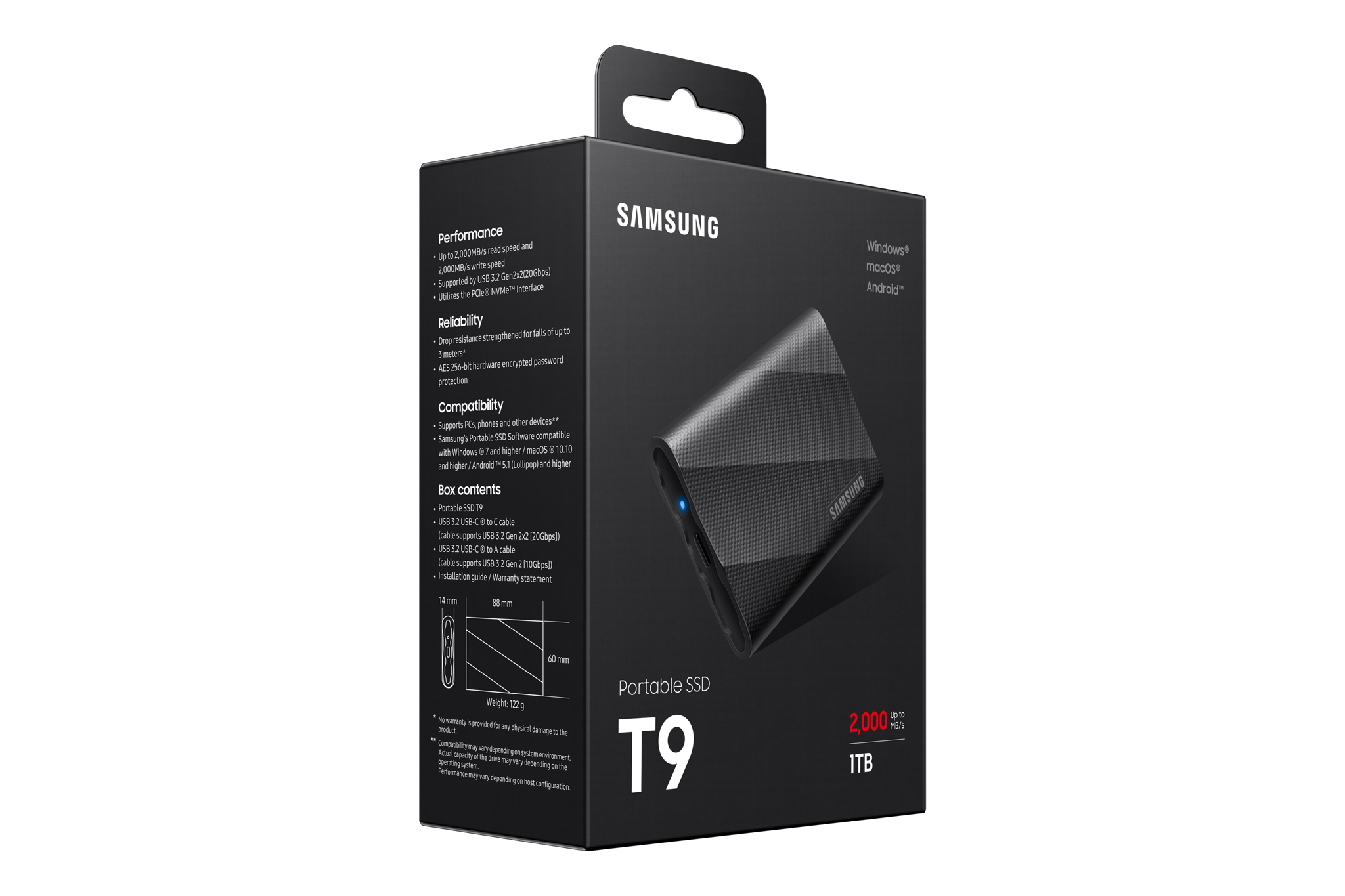 "Samsung" MU-PG1T0B, 1 TB, C tipo USB, 3.2 Gen 2 (3.1 Gen 2), 2000 MB/s, juoda