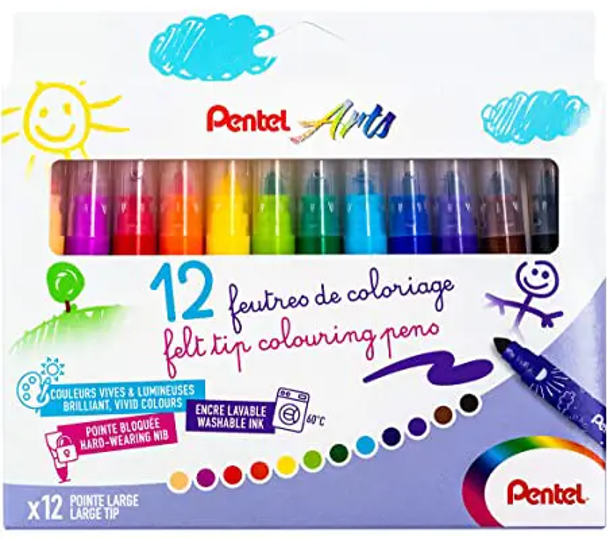 Stori flomasteriai PENTEL ARTS, 12 spalvų