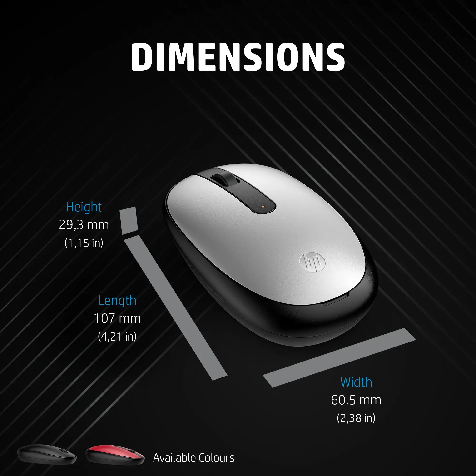 HP 240 Pike Silver Bluetooth Mouse, Ambidextrous, Optical, Bluetooth, 1600 DPI, Silver