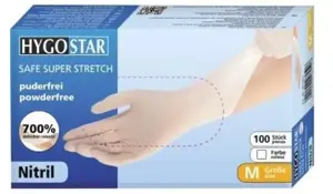 Nitrilo pirštinės HYGOSTAR, 24cm, baltos, M dydis, 100 vnt.