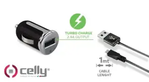 Universalus USB automobilinis įkroviklis + USB C laidas Celly CCUSBMICRO juodas 12 W