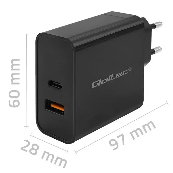 "Super Quick PD" įkroviklis | 1xUSB-C | 1xUSB | 65W | 5-20V | 1,5-3,25A | Juoda