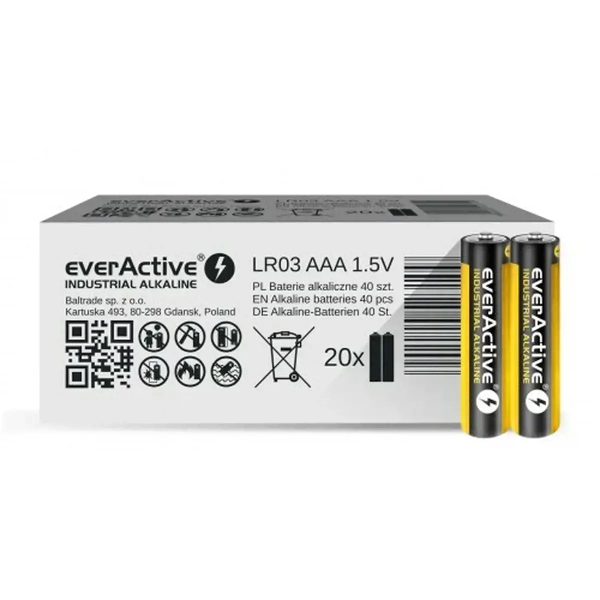 Šarminės baterijos everActive Industrial Alkaline LR03 AAA - kartoninė dėžutė - 40 vnt.