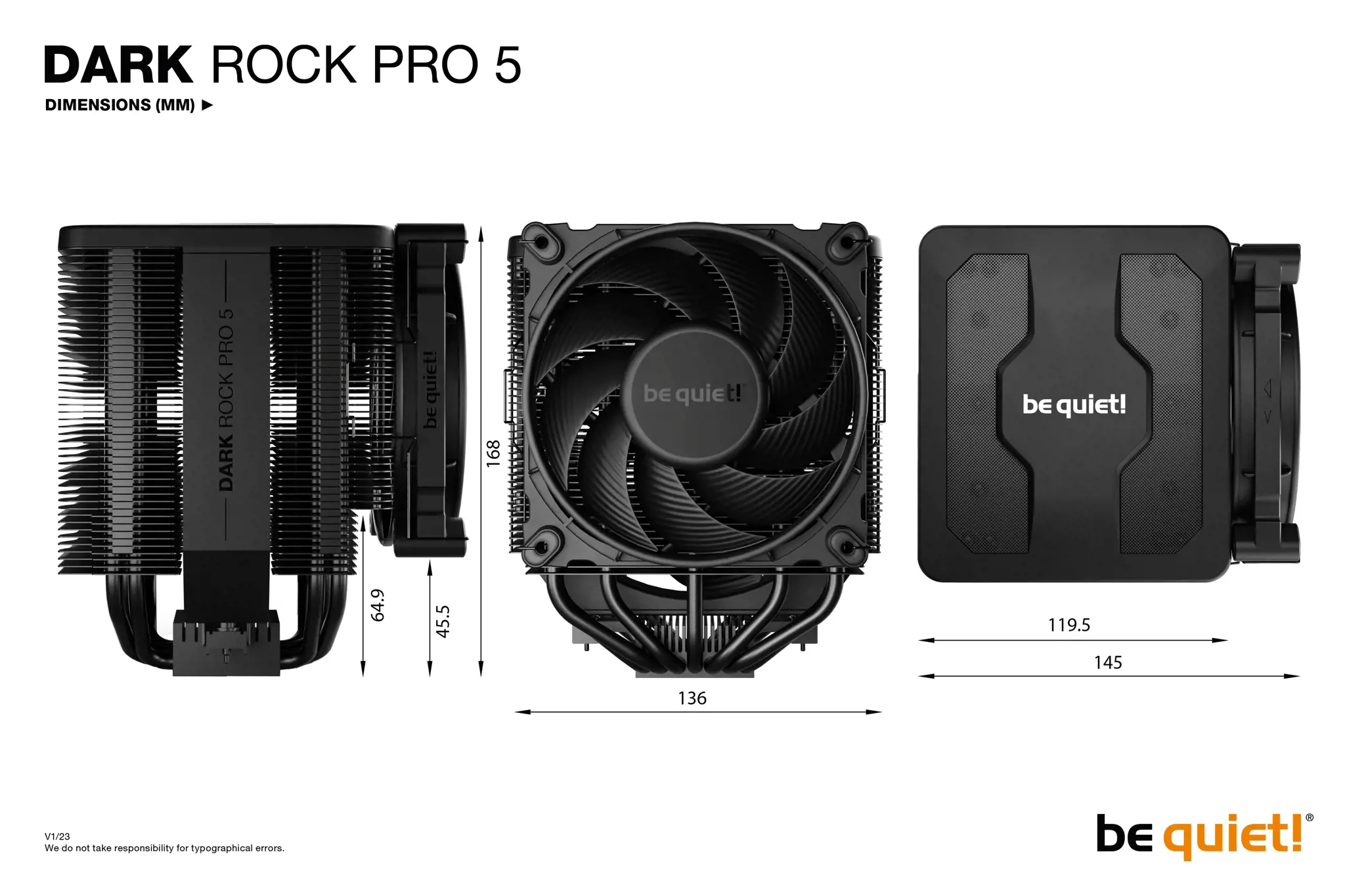 Būkite tylūs! "Dark Rock Pro 5", oro aušintuvas, 120/135 mm, 8,9 dB, 23,3 dB, juodas