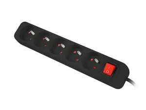 LANBERG PS1-05E-0150-BK Lanberg 1,5 m juoda LANTERGE CURVE 5X 230V PL su grandinės pertraukikliu, pilnas varis
