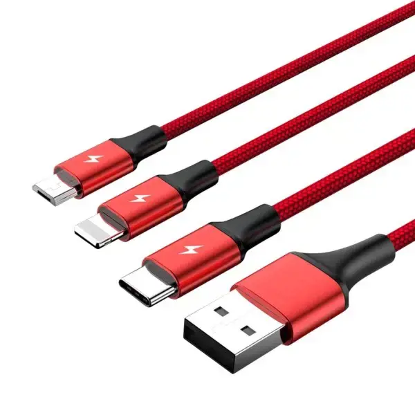 UNITEK C4049RD Unitek kabelis "3-in-1", USB-Type-C/MicroUSB/žaibolaidis, 1,2 m, raudonas, C4049RD