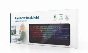 GEMBIRD KB-UML-03 Slim Rainbow backlight multimedijos klaviatūra, juoda, JAV išdėstymo