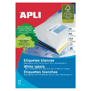 Lipnios etiketės APLI, 70 x 37 mm, A4, 24 lipdukai lape, 25 lapai, balta