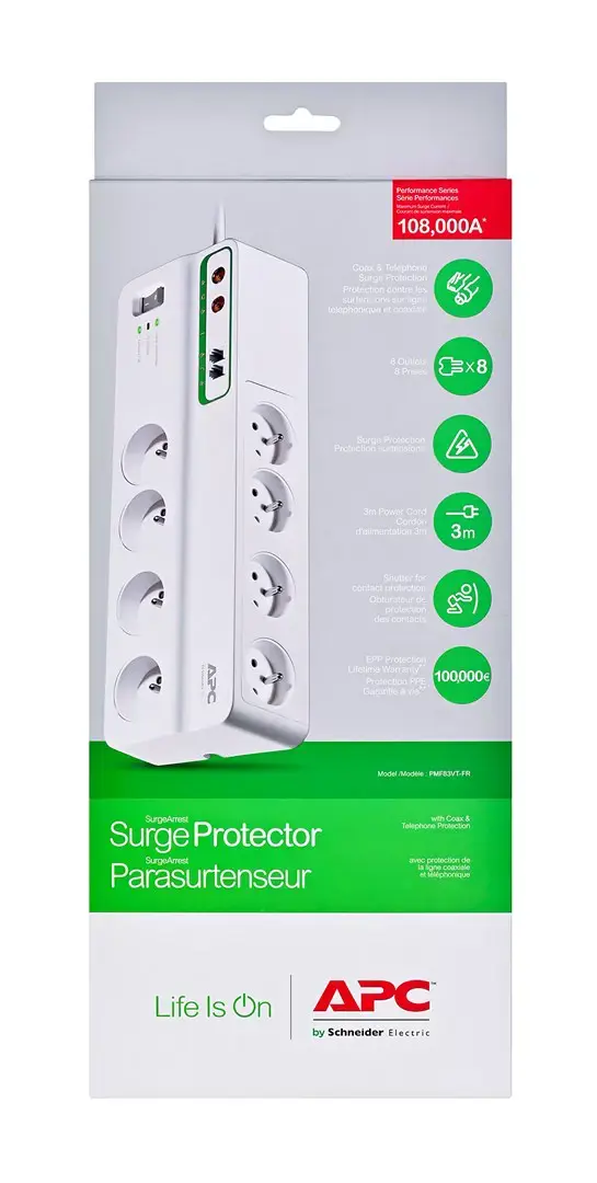 APC PMF83VT-FR, 2690 J, 8 AC outlet(s), Type E, 230 V, 50 Hz, 2300 W