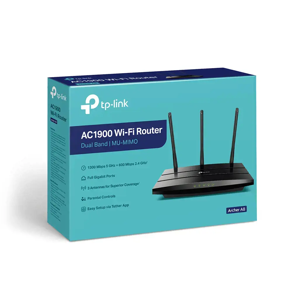 TP-Link Archer A8, "Wi-Fi 5" (802.11ac), dviejų dažnių (2,4 GHz / 5 GHz), Ethernet LAN, juodas, nešiojamasis maršrutizatorius