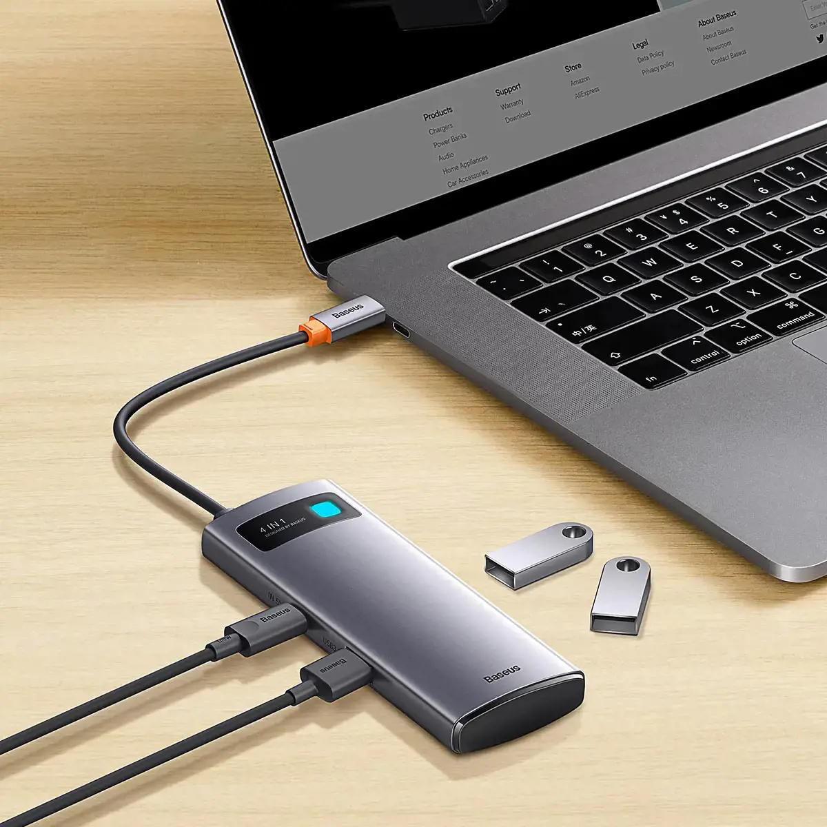Hub 4in1 Baseus Metal Gleam Series, USB-C to 4x USB 3.0
