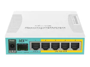 MikroTik RouterBOARD hEX Poe Gigabit - RB960PGS - Maršrutizatorius - 4 prievadų komutatorius.hEX PoE yra penkių prievadų Gigabit Ethernet maršrutizatorius, skirtas vietoms, kuriose nereikalingas belaidis ryšys.