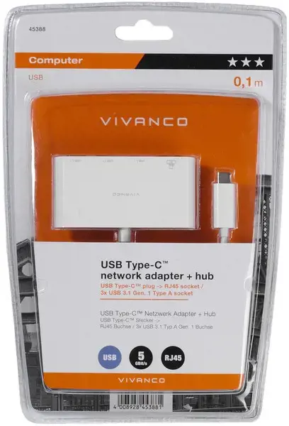 "Vivanco" adapteris USB-C - LAN + šakotuvas 3 prievadai (45388)