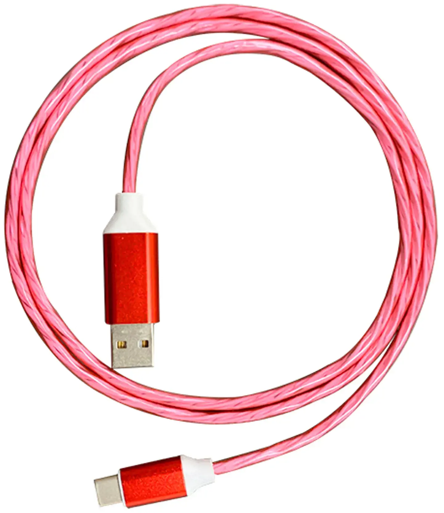 Plokštelinis kabelis USB - USB-C LED 2A 1 m, raudonas (45741)
