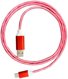 Plokštelinis kabelis USB - USB-C LED 2A 1 m, raudonas (45741)