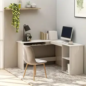 Kampinis stalas, baltas, 120x140x75cm, mediena, L formos