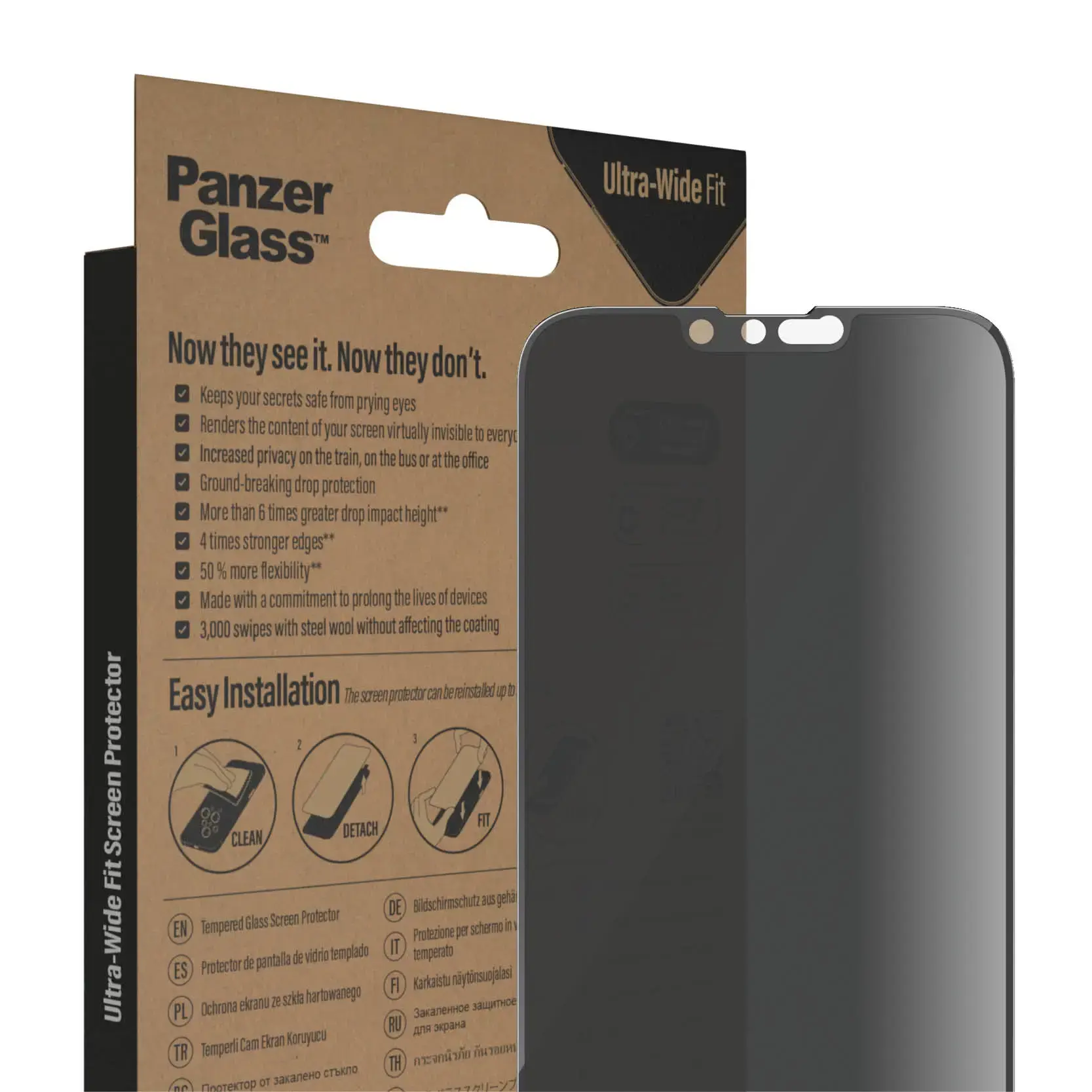 PanzerGlass Ultra-Wide Fit Privacy tempered glass for iPhone 14 Plus | 13 Pro Max