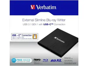 Verbatim 43889, juodas, dėklas, stalinis / nešiojamasis kompiuteris, "Blu-Ray RW", USB 3.1 Gen 1, BD, BD-R, BD-R DL, CD, DVD