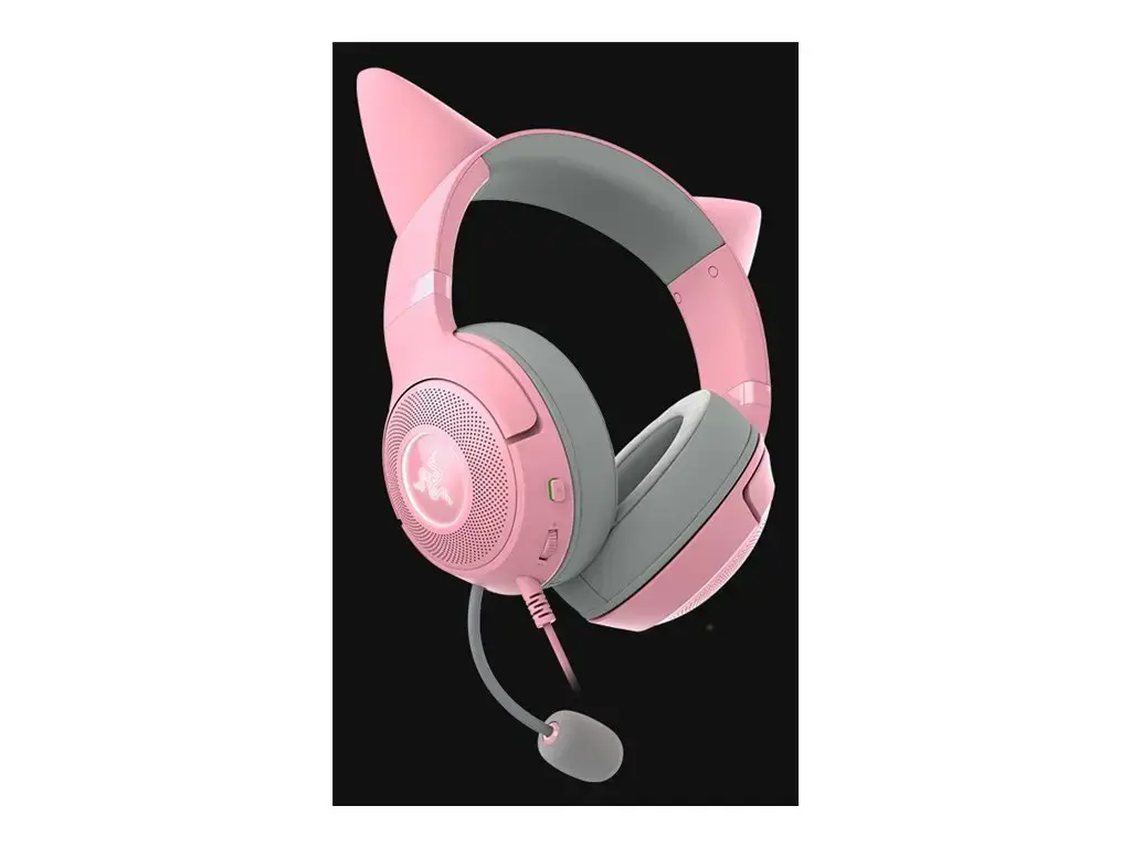 "Razer" ausinės "Kraken Kitty V2" mikrofonas, kvarcinis, laidinis, ant ausų, su triukšmo slopinimu