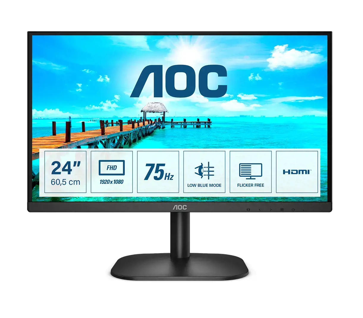 Monitorius AOC B2 24B2XHM2, 60.5 cm (23.8"), 1920 x 1080 pixels, Full HD, LCD, 4 ms, Black