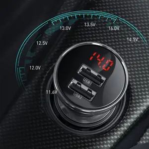 Baseus Digital Display Dual USB 4.8A Car Charger 24W Grey