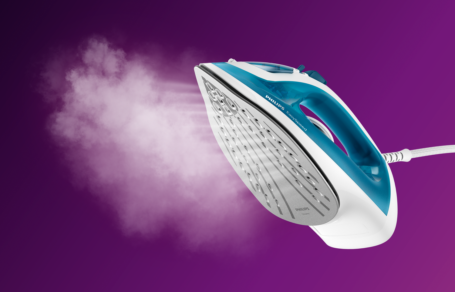 "Philips EasySpeed" garų lygintuvas Garų stiprinimas iki 100 g, garų lygintuvas, keraminis padas, 1,9 m, 100 g/min, mėlynas, baltas, 25 g/min