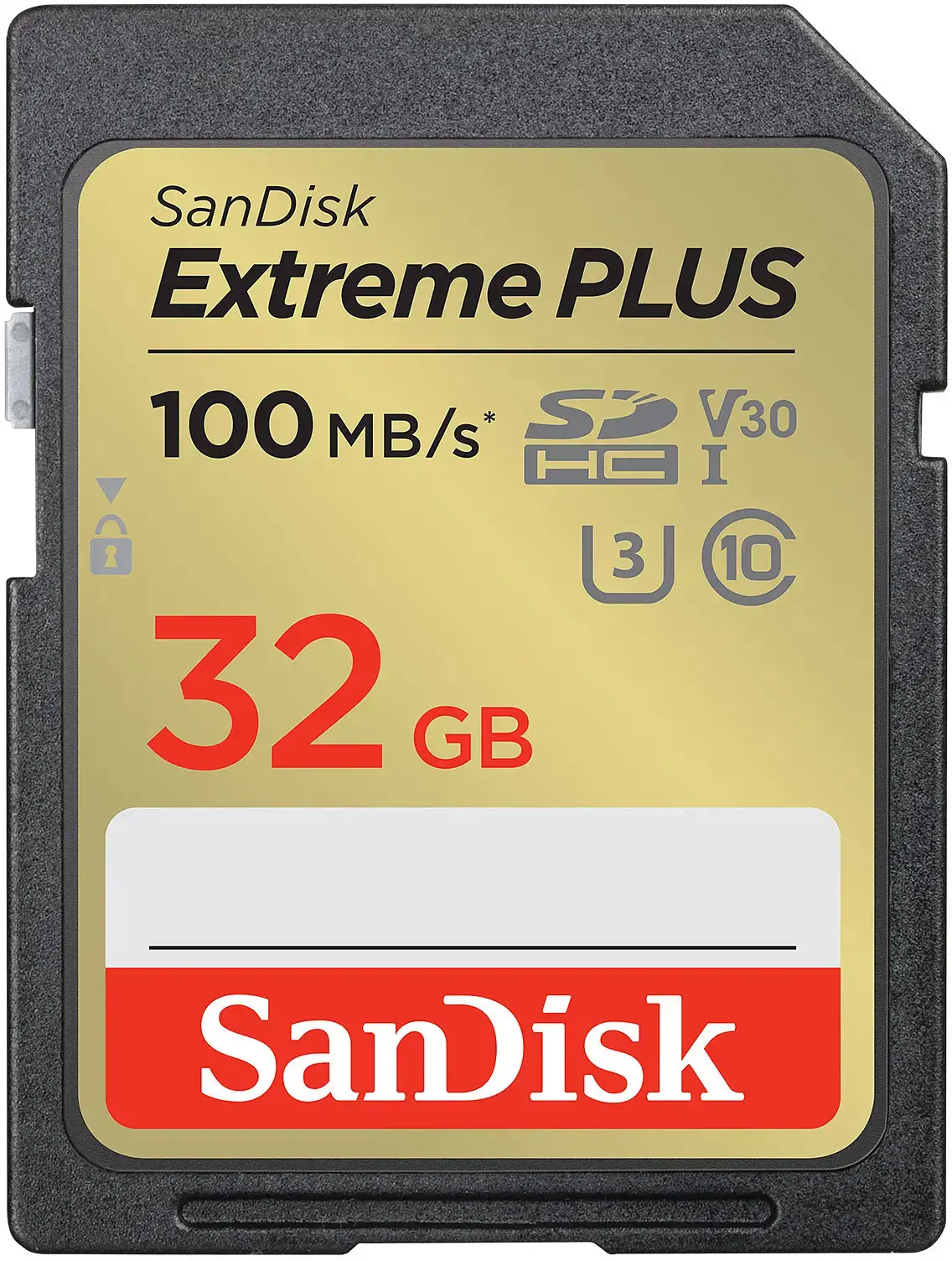 "SanDisk Extreme PLUS" 32 GB SDHC atminties kortelė + 2 metų "RescuePRO Deluxe" iki 100MB/s ir 60MB/s skaitymo/rašymo greitis, UHS-I, 10 klasė, U3, V30; EAN:619659189433