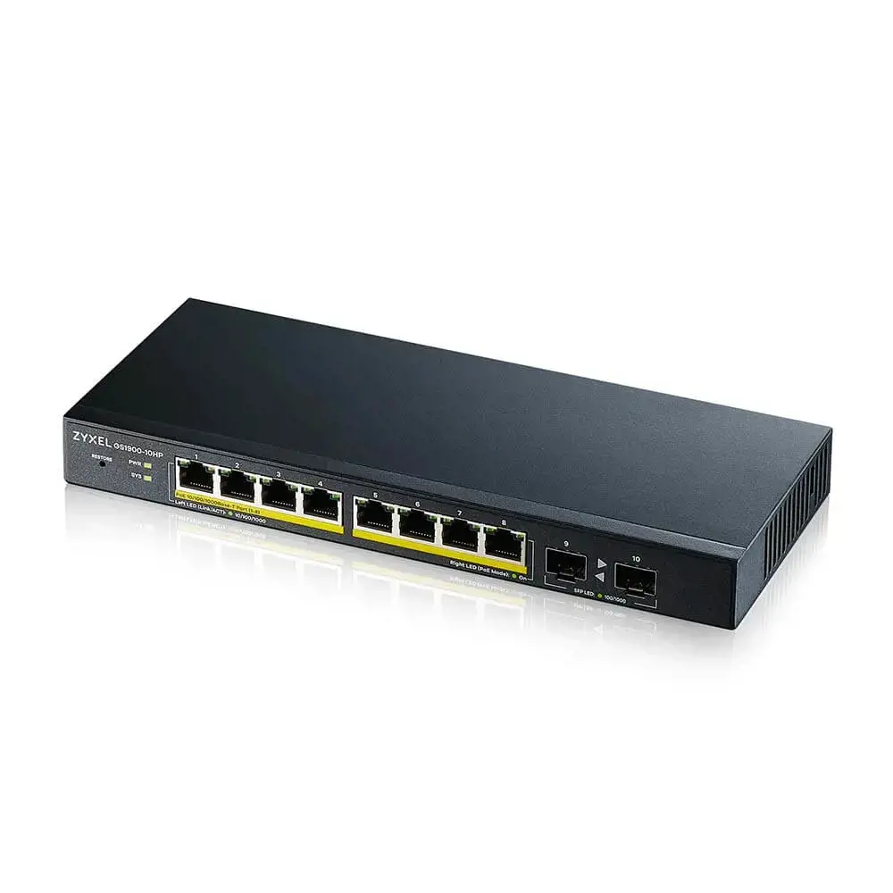 Zyxel GS1900-10HP, valdomas, L2, Gigabit Ethernet (10/100/1000), maitinimas per Ethernet (PoE), montuojamas ant sienos