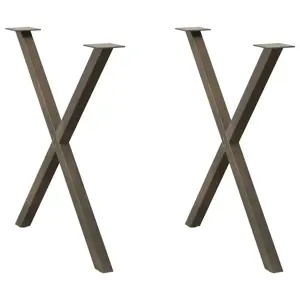 Valgomojo stalo kojelės, X formos, 2 vnt., natūralus plienas, 80x(72-73) cm, plienas