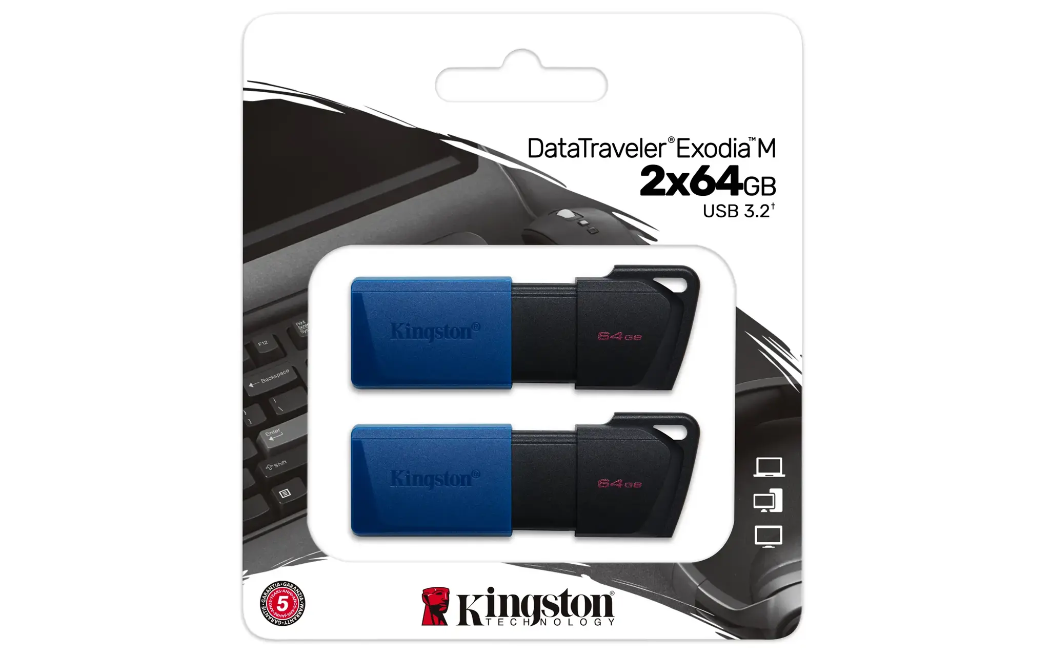 KINGSTON 64GB USB 3.2 Gen 1 DataTraveler Exodia M juoda + mėlyna 2 vnt.