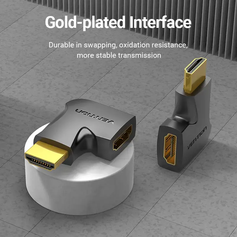 "Vention" HDMI 270 laipsnių vertikalus plokščias adapteris iš vyriškos į moterišką, juodas, HDMI, HDMI, juodas