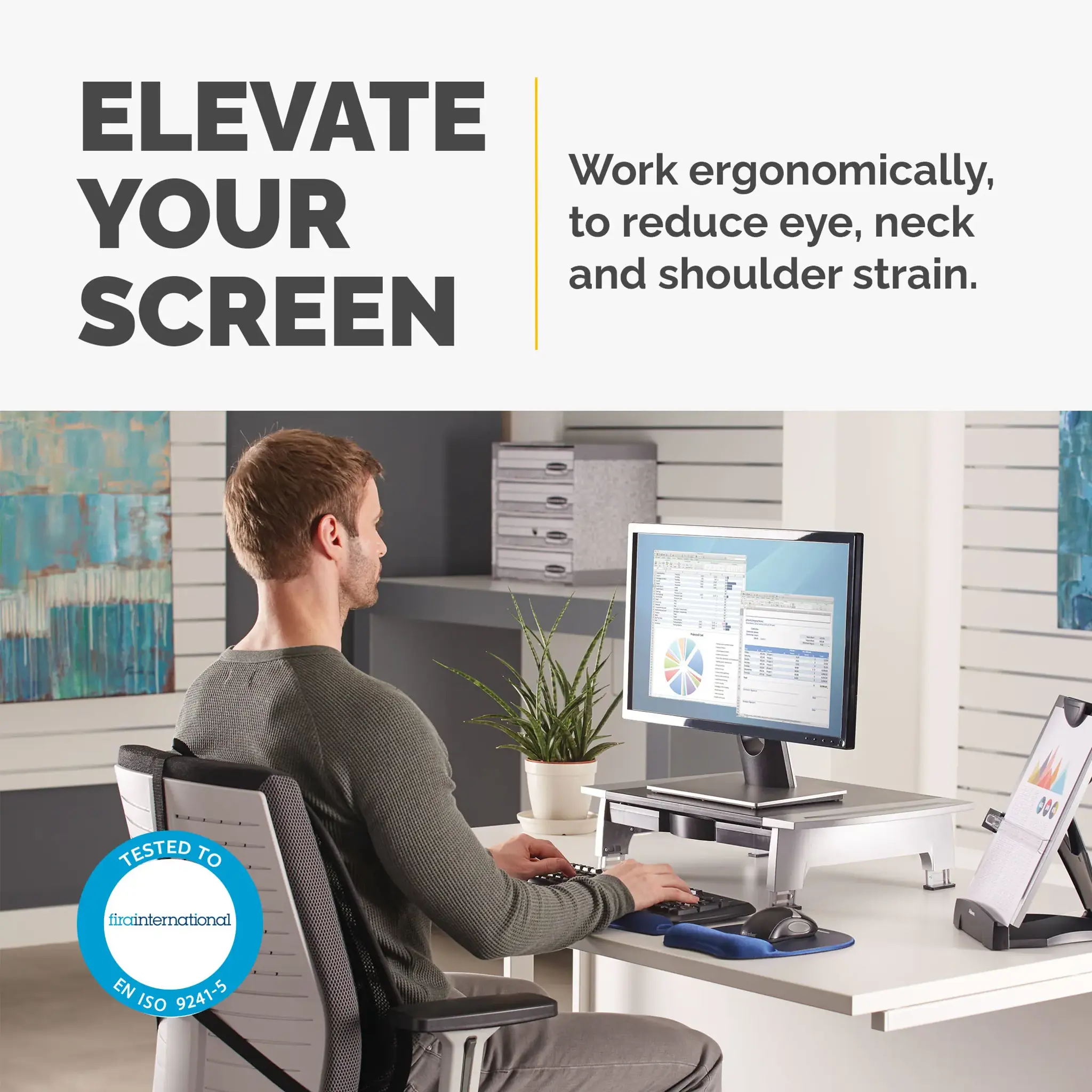 "Fellowes Office Suites Standard Monitor Riser", laisvai pastatomas, 36 kg, 71,1 cm (28"), reguliuojamas aukštis, juodas, sidabrinis