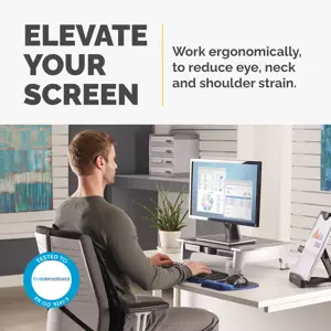 "Fellowes Office Suites Standard Monitor Riser", laisvai pastatomas, 36 kg, 71,1 cm (28"), reguliuojamas aukštis, juodas, sidabrinis