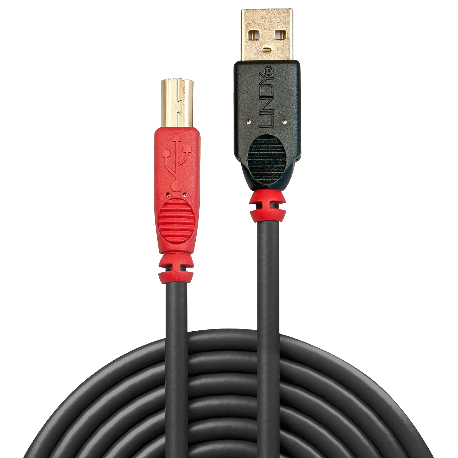 "Lindy" 10 m USB2.0 aktyvusis ilgintuvas A/B, 10 m, USB A, USB B, USB 2.0, vyriškas/vyriškas, juodas, raudonas