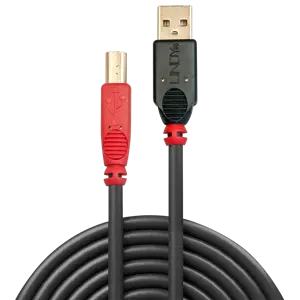 "Lindy" 10 m USB2.0 aktyvusis ilgintuvas A/B, 10 m, USB A, USB B, USB 2.0, vyriškas/vyriškas, juodas, raudonas