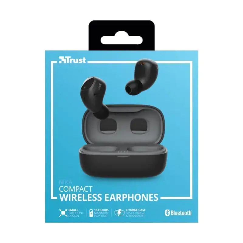 "Trust Nika Compact", "True Wireless Stereo" (TWS), skambučiai / muzika, 20 - 20000 Hz, 35 g, ausinės, juodos spalvos