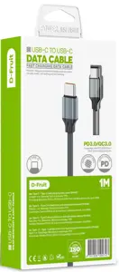 "D-Fruit" kabelis USB - C-USB-C 1 m, pilkos spalvos (DF440C)