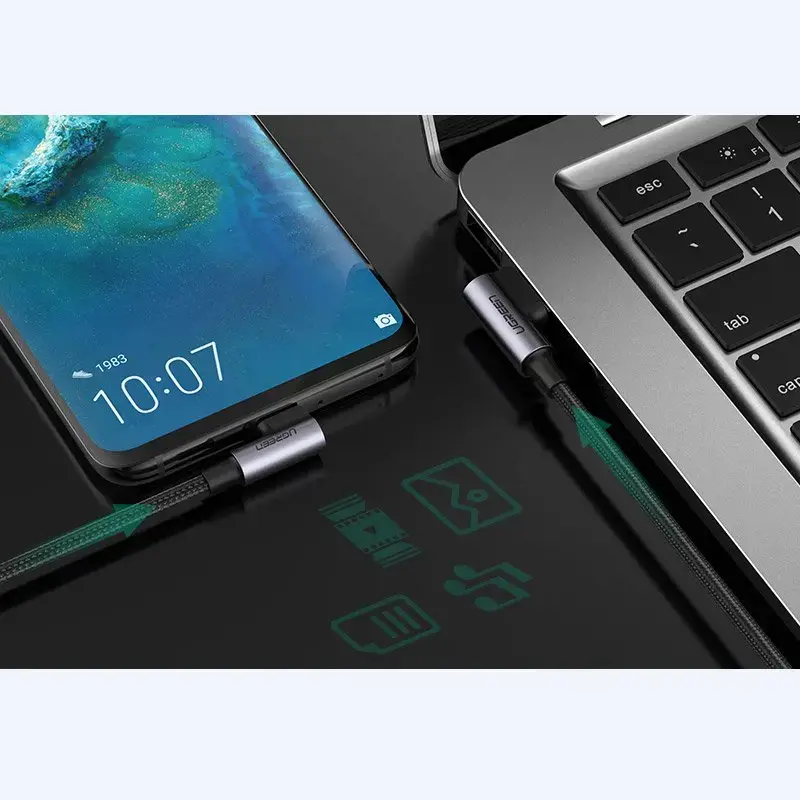 Ugreen 20856, USB A, USB C, USB 2.0, 480 Mbps, juoda, sidabrinė