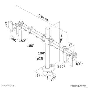 "Neomounts by Newstar" monitoriaus laikiklis ant stalo, 8 kg, 25,4 cm (10"), 68,6 cm (27"), 100 x 100 mm, aukščio reguliavimas, juodas