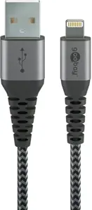 "Goobay" "Lightning" ir USB-A tekstilės kabelis su metaliniais kištukais