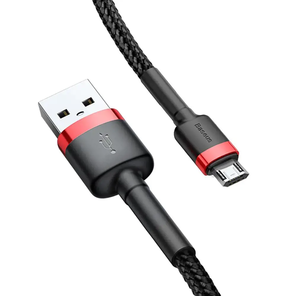 "Baseus Cafule Cable" patvarus nailono kabelis USB / micro USB QC3.0 2.4A 1 m juodas+raudonas (juodas+raudonas)